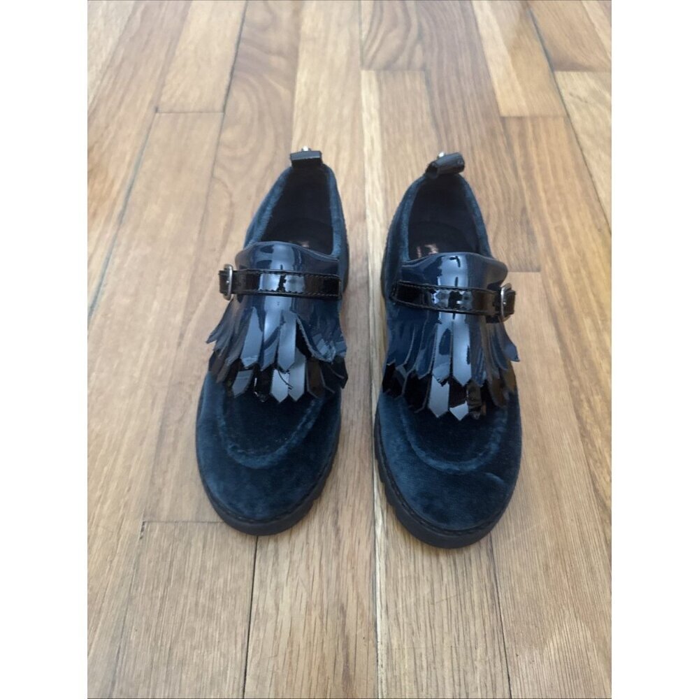 Designer Manuela DE Juan Blue Velvet/Patent Leather Shoes 27 Spain